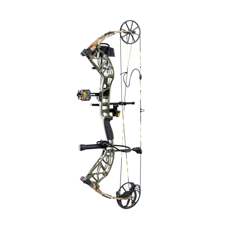 Bear Archery Compound Bow Adapt 2 Package RH 60#-(24.0''-31.0") 80% Let Off Throwback Green Handle/Camo Limbs