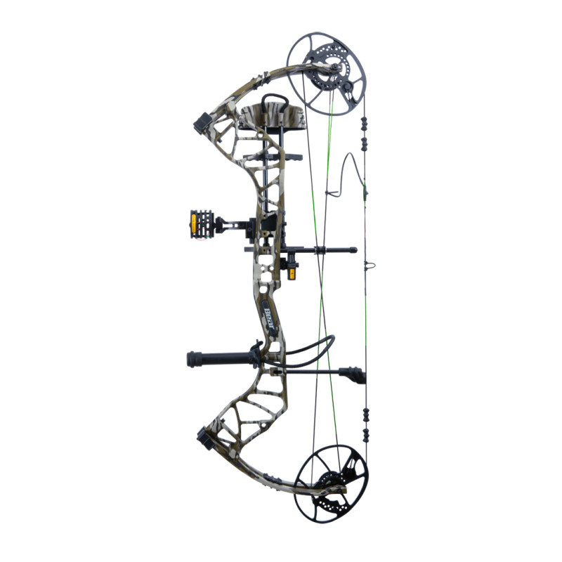 Bear Archery Compound Bow Gamekeeper Package RH 60#-27.0''-32.0')  80% Let Off Mossy Oak Bottomland Handle/Camo Limbs