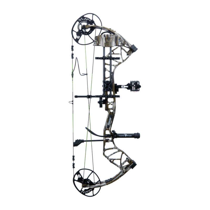 Bear Archery Compound Bow Gamekeeper Package RH 60#-27.0''-32.0')  80% Let Off Mossy Oak Bottomland Handle/Camo Limbs