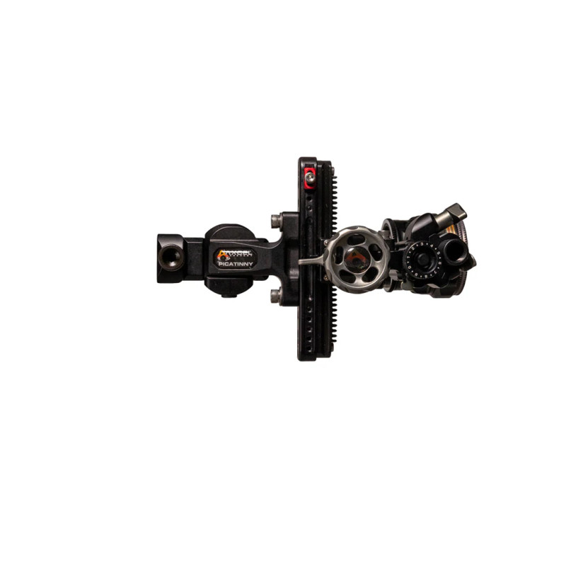 Axcel Sight Picatinny Landslyde with AVX-41 Scope Ranger DBL Pin .010 Green/Red Fiber - Stealth Bowhunting/Black Sight