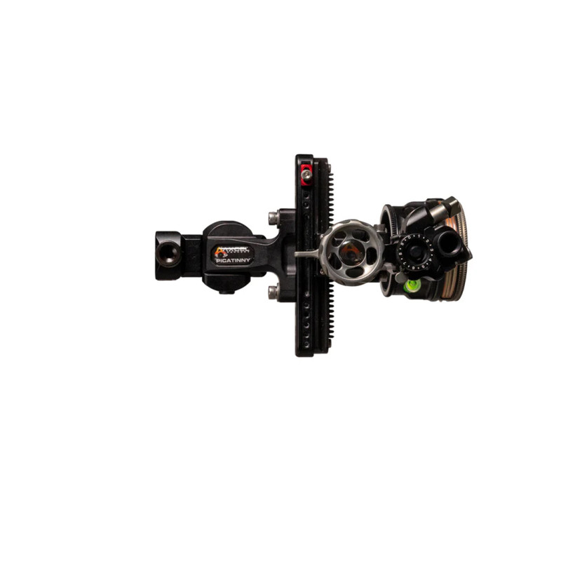 Axcel Sight Picatinny Landslyde with AVX-41 Scope Ranger DBL Pin .010 Green/Red Fiber - Stealth Bowhunting/Black Sight