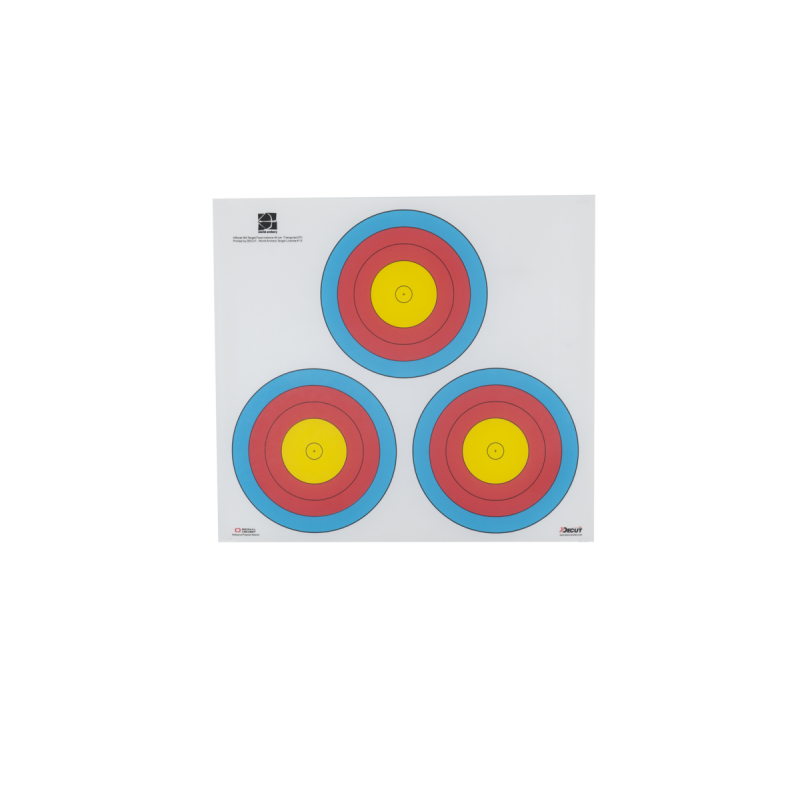 DECUT TARGET FACES WA POLYESTER 40cm 80gr 3-SPOT VEGAS COMPOUND SMALL CENTER 5-RINGS 1/PC