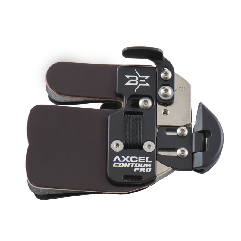 AXCEL OLYMPIC RECURVE TAB WITH ANCHOR PAD CONTOUR PRO QUICKSILVER/BRASS RH MEDIUM