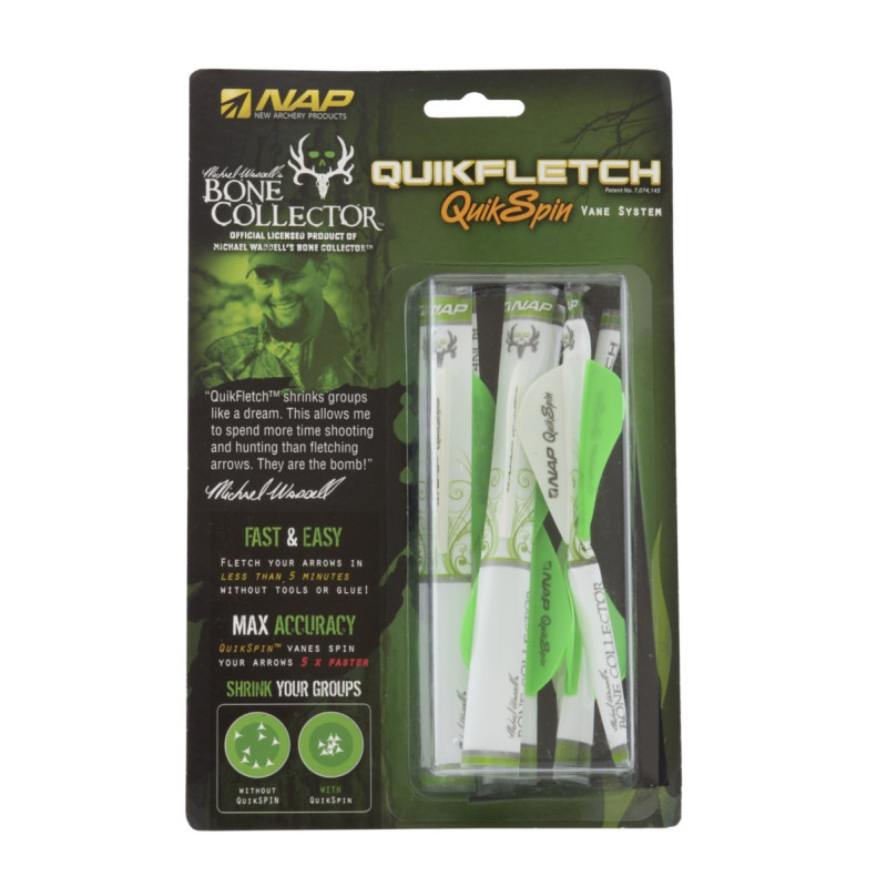 NAP VANES QUICKFLETCH QUICKSPIN BONE COLLECTOR EDITION 2" GREEN 6/PK