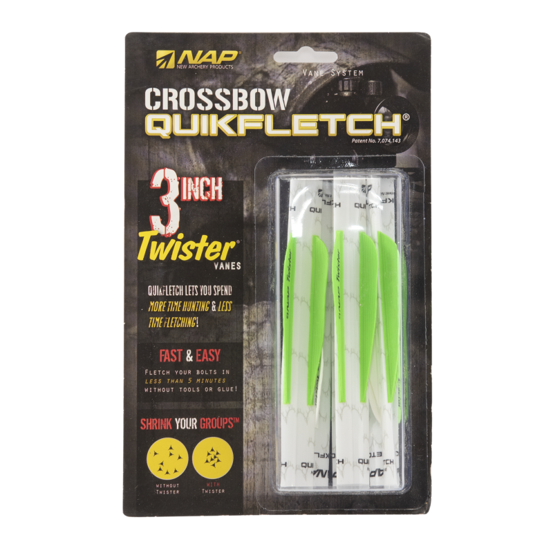 NAP VANES QUICKFLETCH CROSSBOW TWISTER 3" WHITE/GREEN/GREEN 6/PK