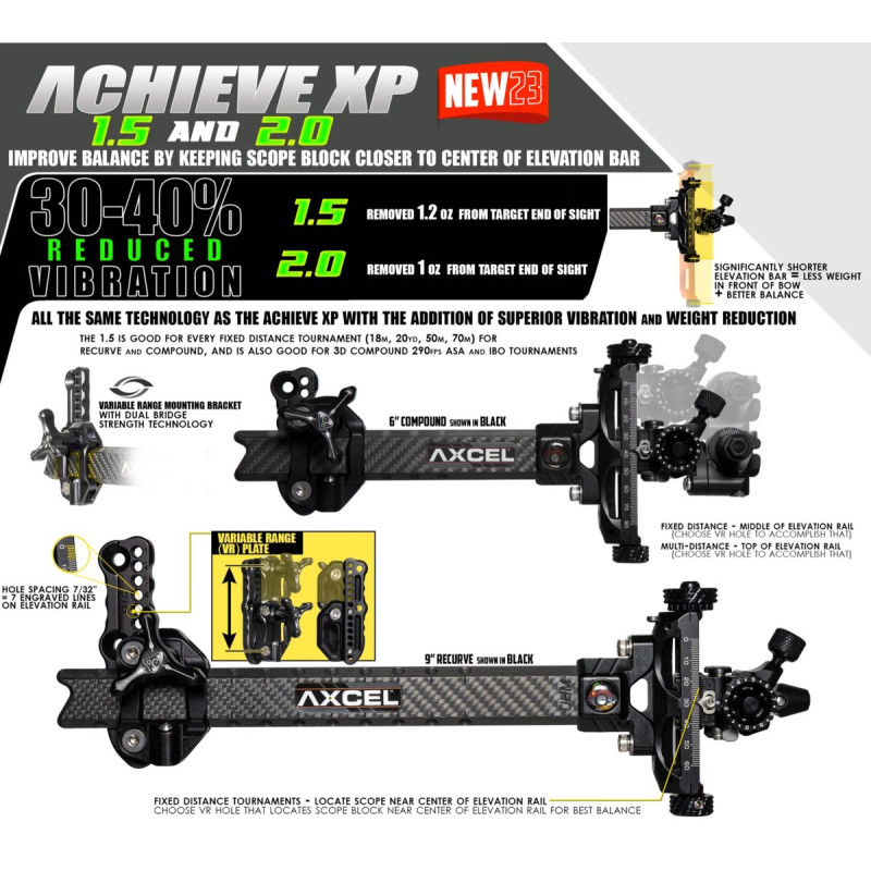 AXCEL COMPOUND SIGHTS ACHIEVE XP VARIABLE RANGE 1.5" UHM CARBON BAR / EXT 6" RH BLACK