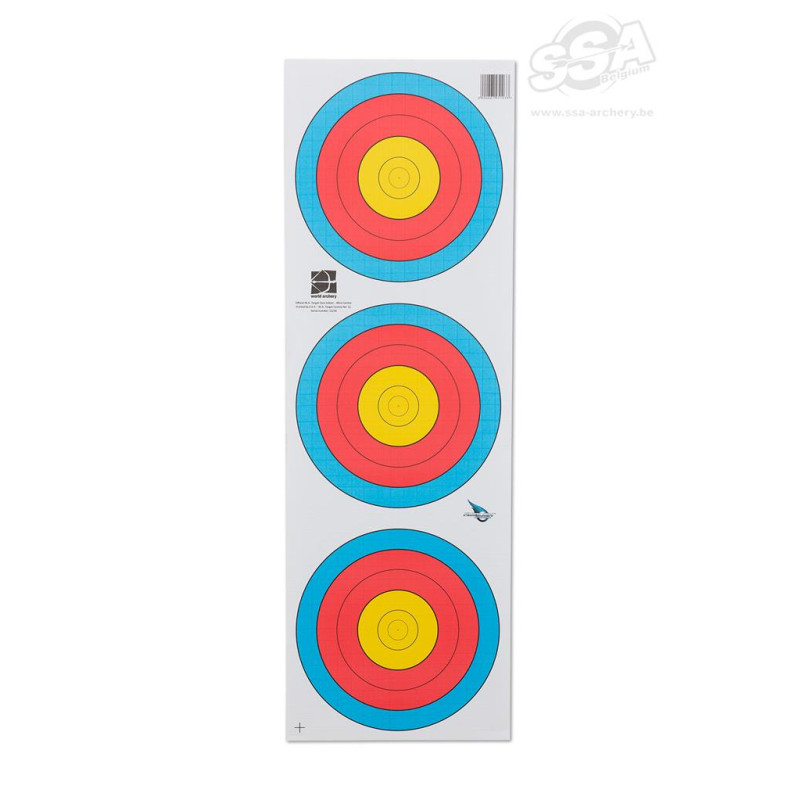 AVALON TARGET FACES WORLD ARCHERY 40cm 3-SPOT STANDARD CENTRE VERTICAL 5-RINGS 100/PK
