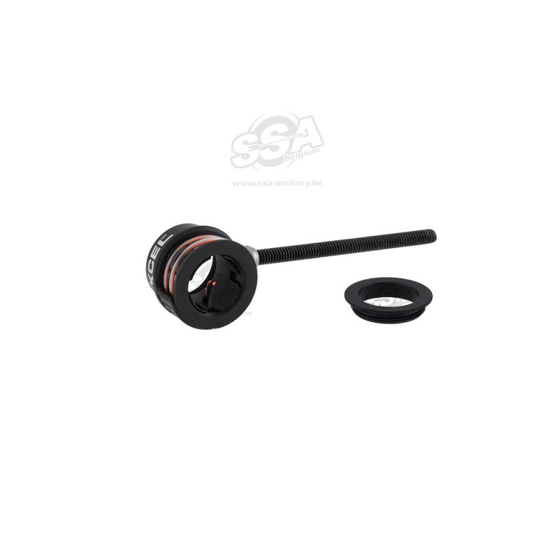 AXCEL RECURVE SCOPE CURVE RX DRILLED LENS  PRO 14mm / .019" RED FIBER FIRE RING / RHEOSTAT BLACK