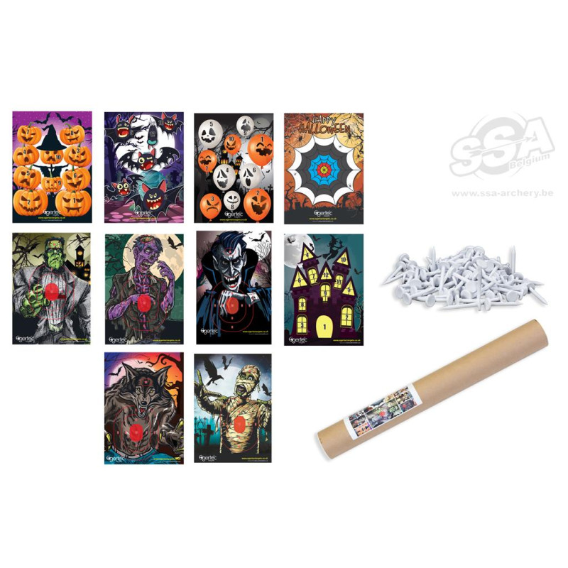 EGERTEC COMPLETE SET OF 10 HALLOWEEN FACES with 50 TARGET PINS