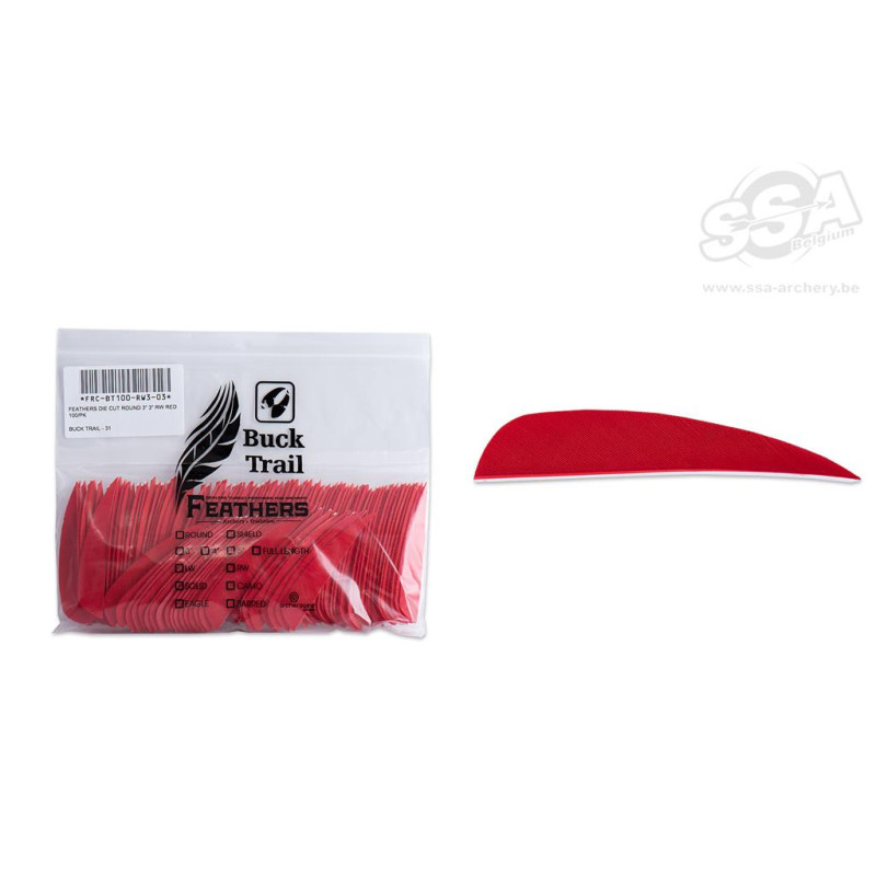 BUCKTRAIL FEATHERS ROUND 3" LW RED 100/PK
