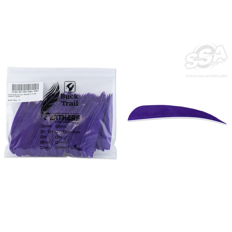 BUCKTRAIL FEATHERS ROUND 4" LW PURPLE 100/PK