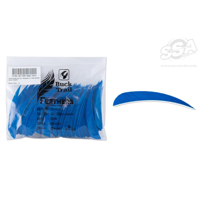 BUCKTRAIL FEATHERS ROUND 4" RW DENIM BLUE 100/PK