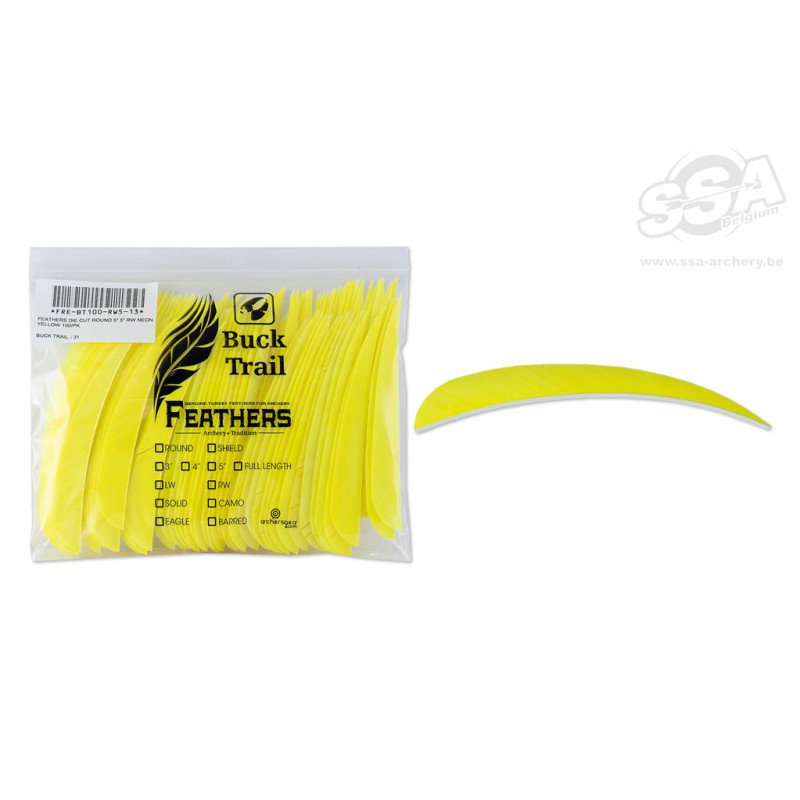 BUCKTRAIL FEATHERS ROUND 5" LW NEON YELLOW 100/PK