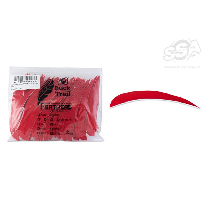 BUCKTRAIL FEATHERS ROUND 5" RW RED 100/PK
