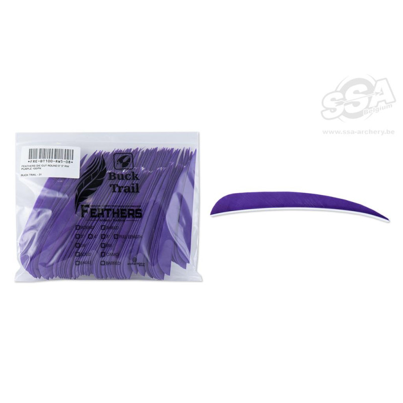 BUCKTRAIL FEATHERS ROUND 5" RW PURPLE 100/PK