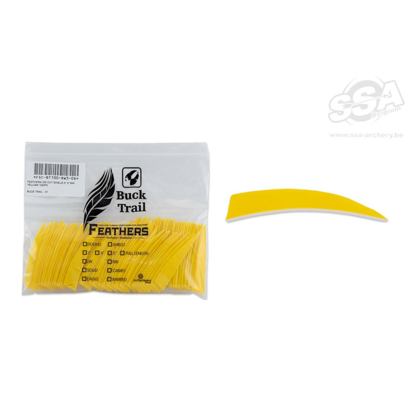 BUCKTRAIL FEATHERS SHIELD 3" LW YELLOW 100/PK