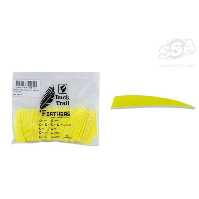 BUCKTRAIL FEATHERS SHIELD 3" LW NEON YELLOW 100/PK
