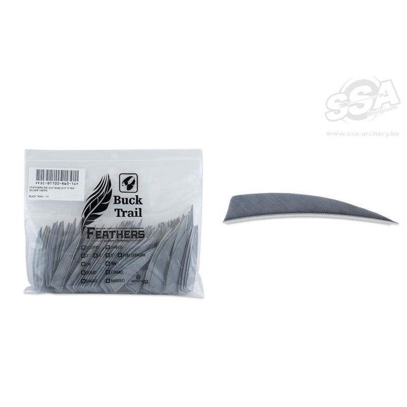 BUCKTRAIL FEATHERS SHIELD 3" LW SILVER 100/PK