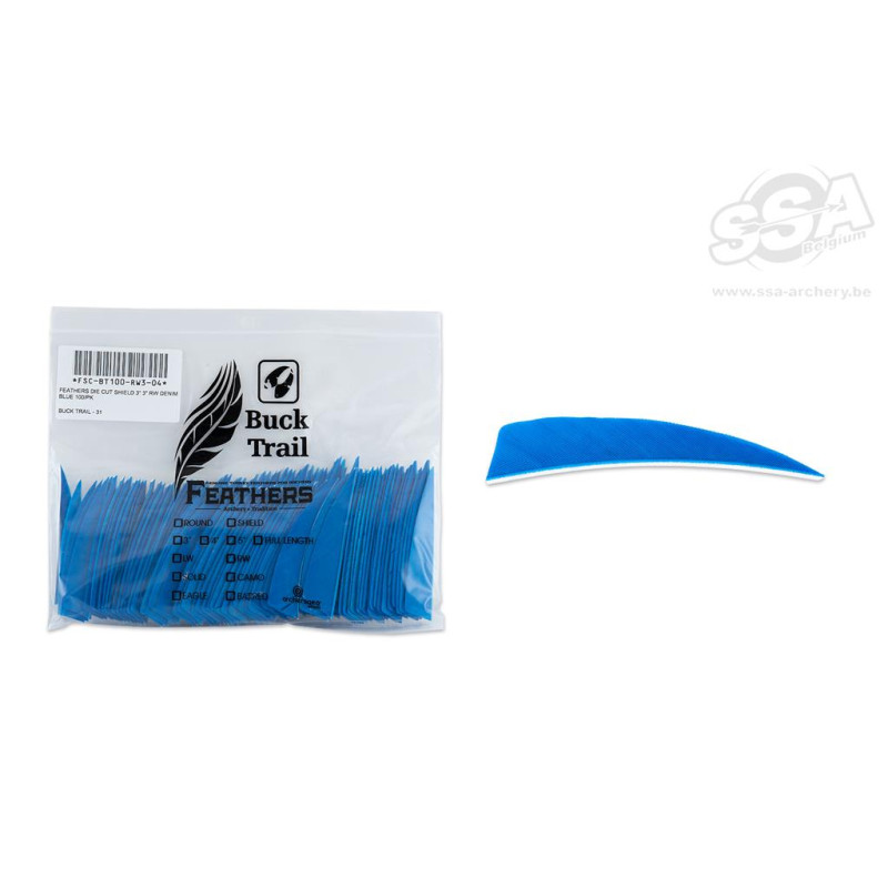 BUCKTRAIL FEATHERS SHIELD 3" RW DENIM BLUE 100/PK