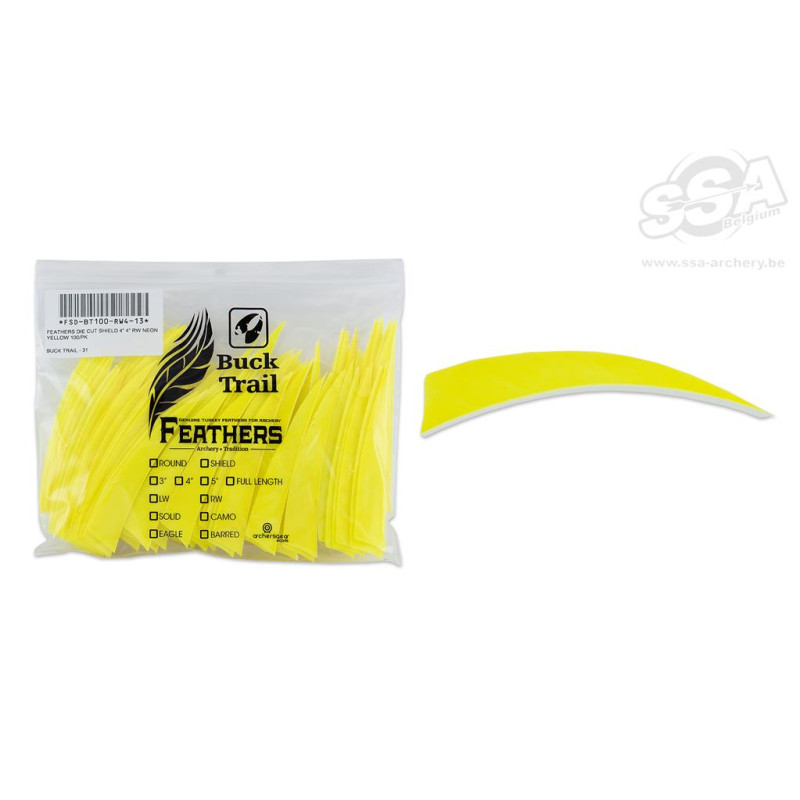 BUCKTRAIL FEATHERS SHIELD 4" LW NEON YELLOW 100/PK