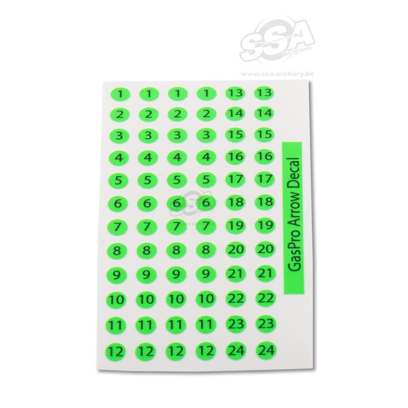 GASPRO ARROW DECALS NUMBERS FLAG GREEN 1-12 set of 4 - 13-24 set of 2
