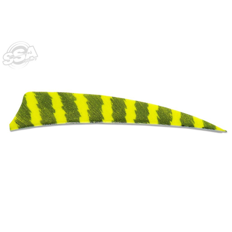 SKYLON FEATHERS SHIELD 4" RW BARRED NEON YELLOW 24/PK