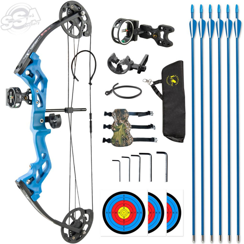 TOPOINT RECREATIONAL BOW PACKAGE M3 10-20LBS RH 17-27" 75% LET-OFF BLUE