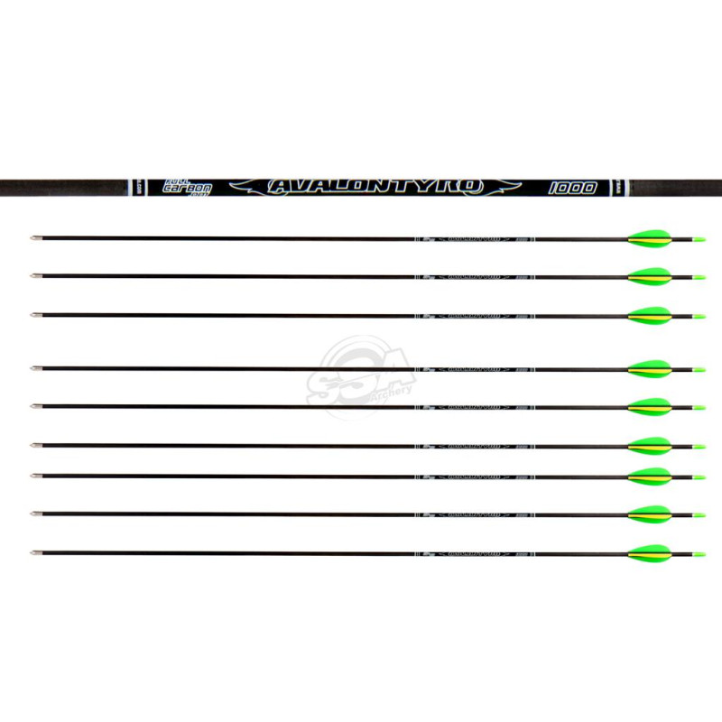 AVALON ARROWS CARBON TYRO 4.2 1000 29" length / 2"VANES GREEN-YELLOW /PIN NOCK /70GR POINT 200PK