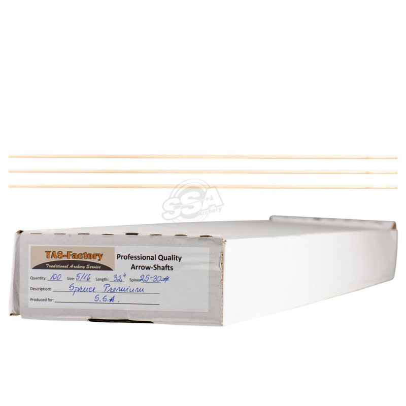 TAS WOODEN SHAFTS SPRUCE PREMIUM WOOD 35/40LBS - DIA 5/16 - 100/PK